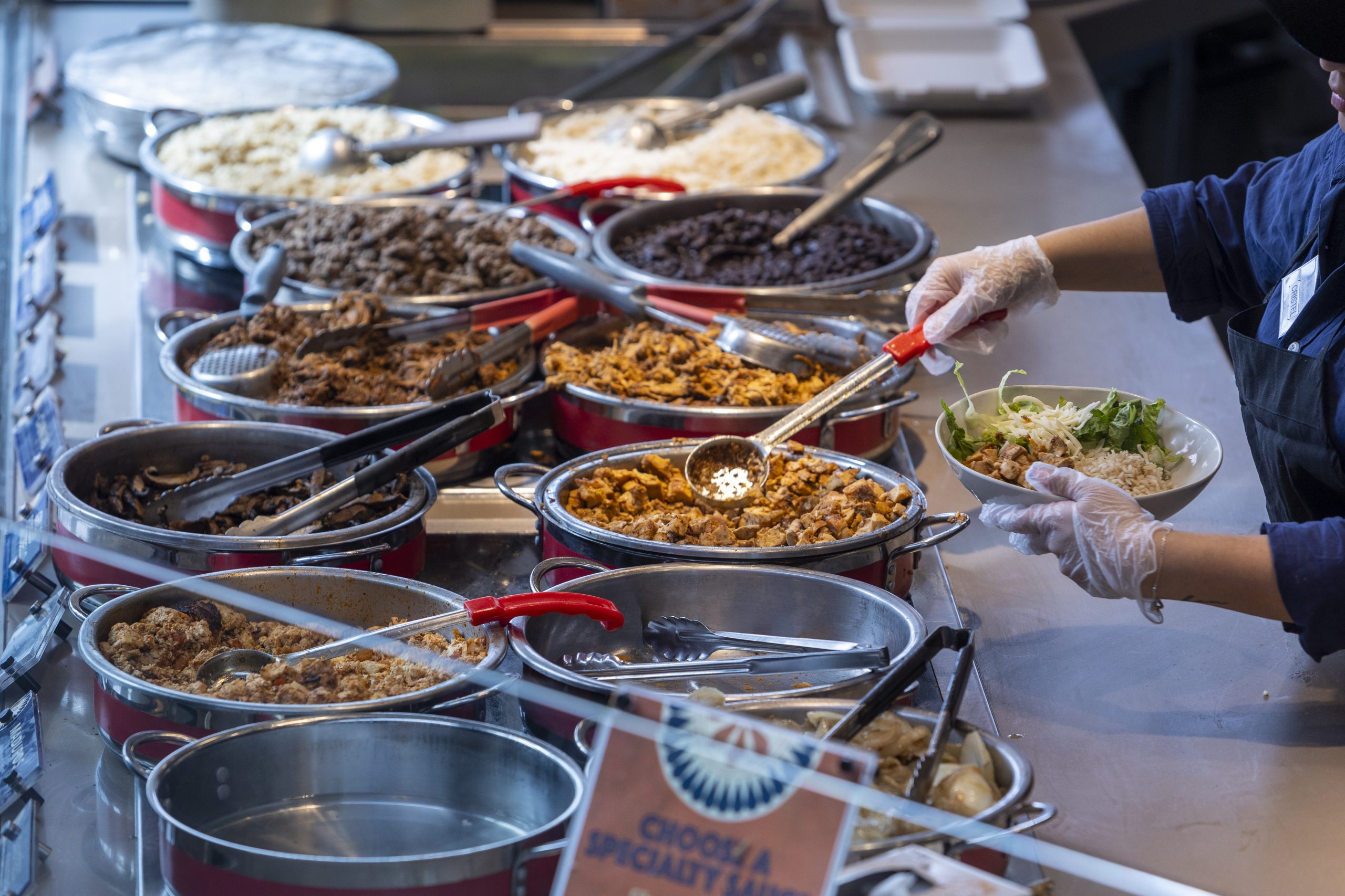 Food being served in Duke's Brodhead Center.