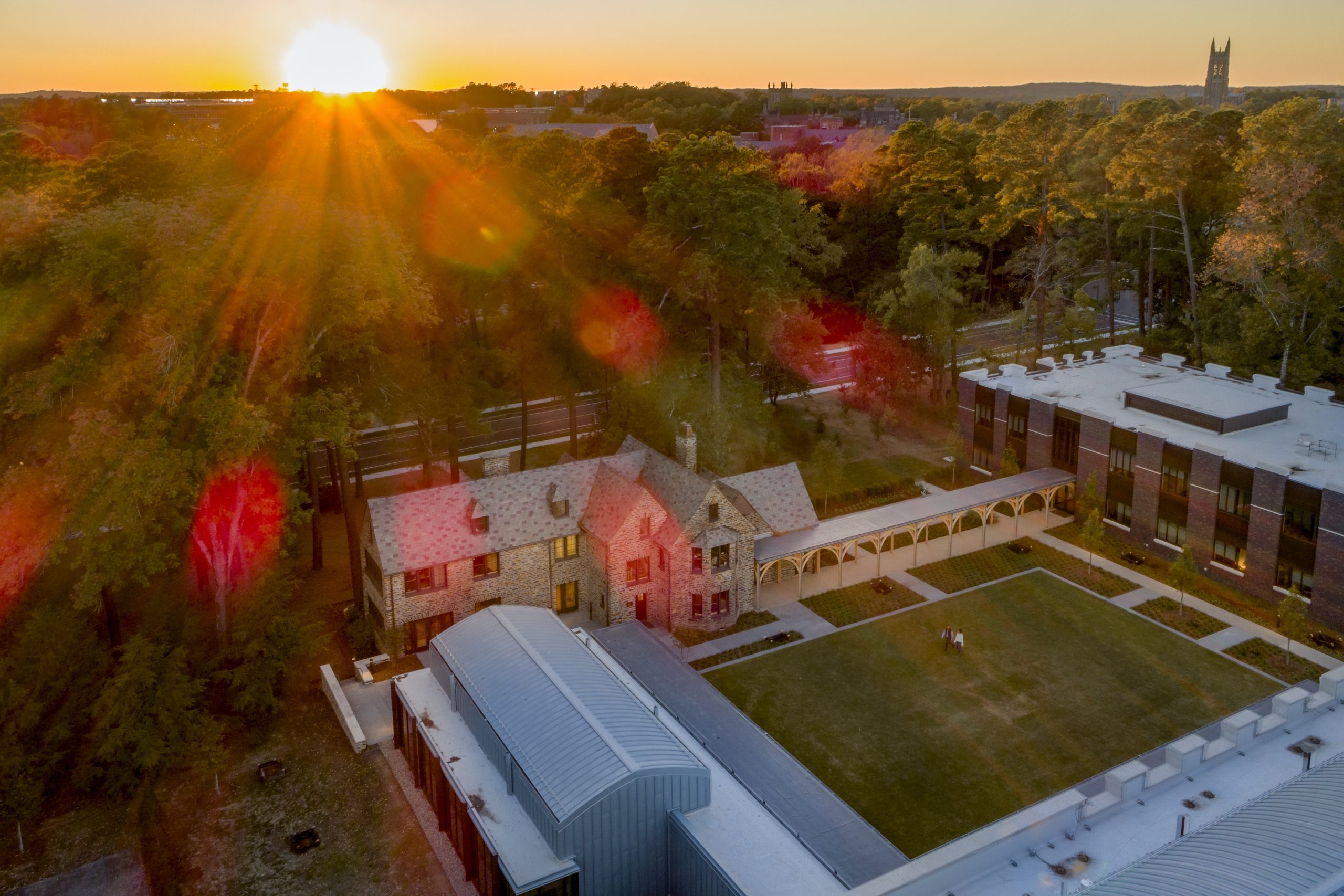 Sunset over Karsh Alumni Center and the Wilder Family Office Building