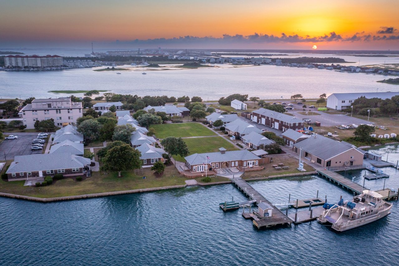 Duke Marine Lab campus at sunset.