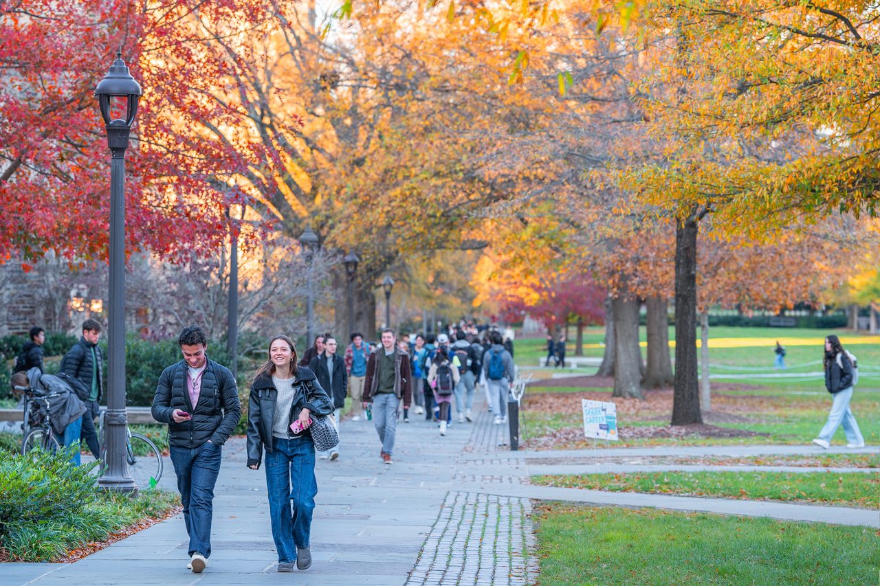Students walking on campus.