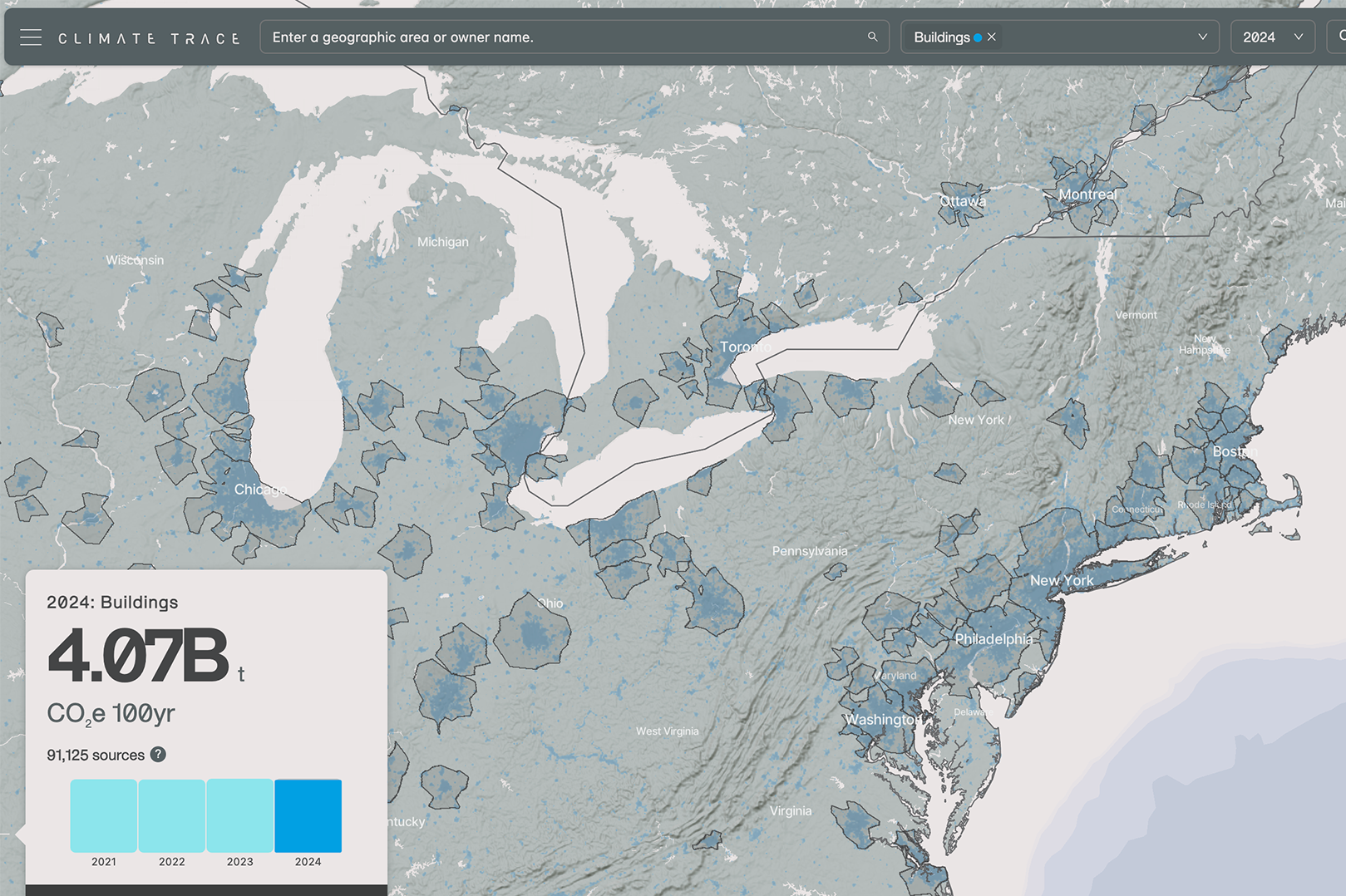 screenshot of the Climate Trace dashboard showing SE coastline