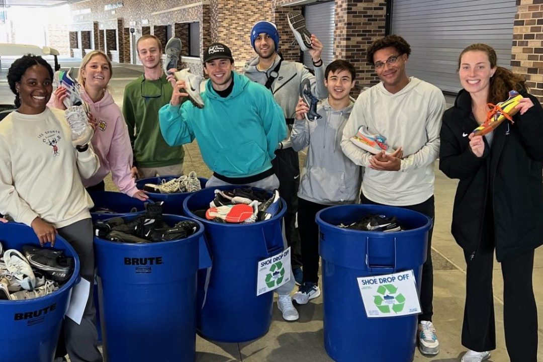 Duke student athletes gathering shoes for shoe drive for community
