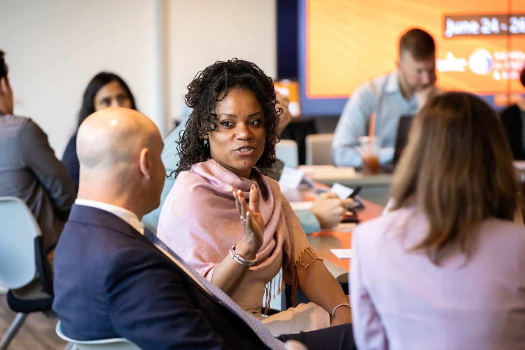 pair of participants seated in conversation in front of a screen at HeatWiseDC
